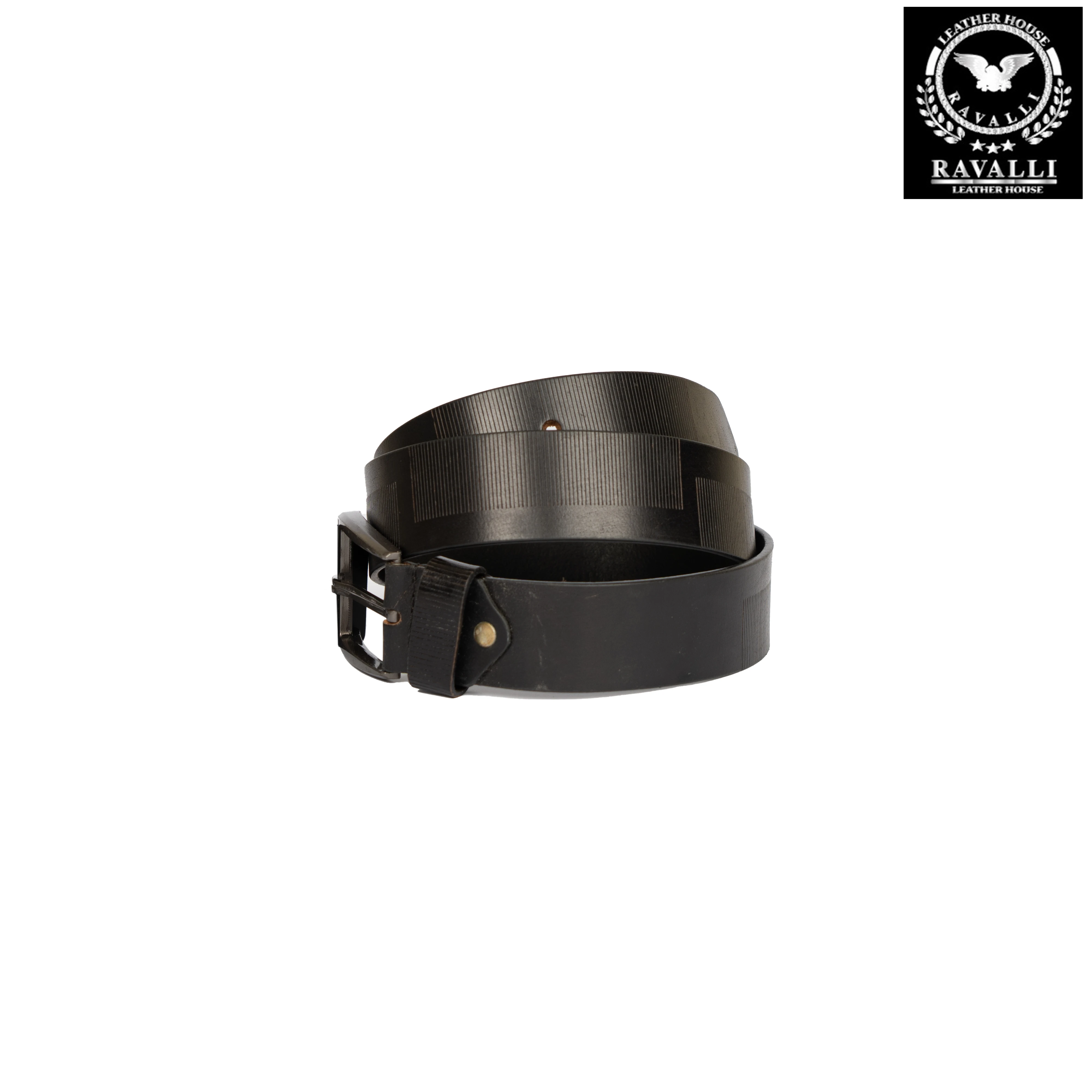 Stride Men’s Leather Belt – Genuine Leather with Engraved Striped Pattern