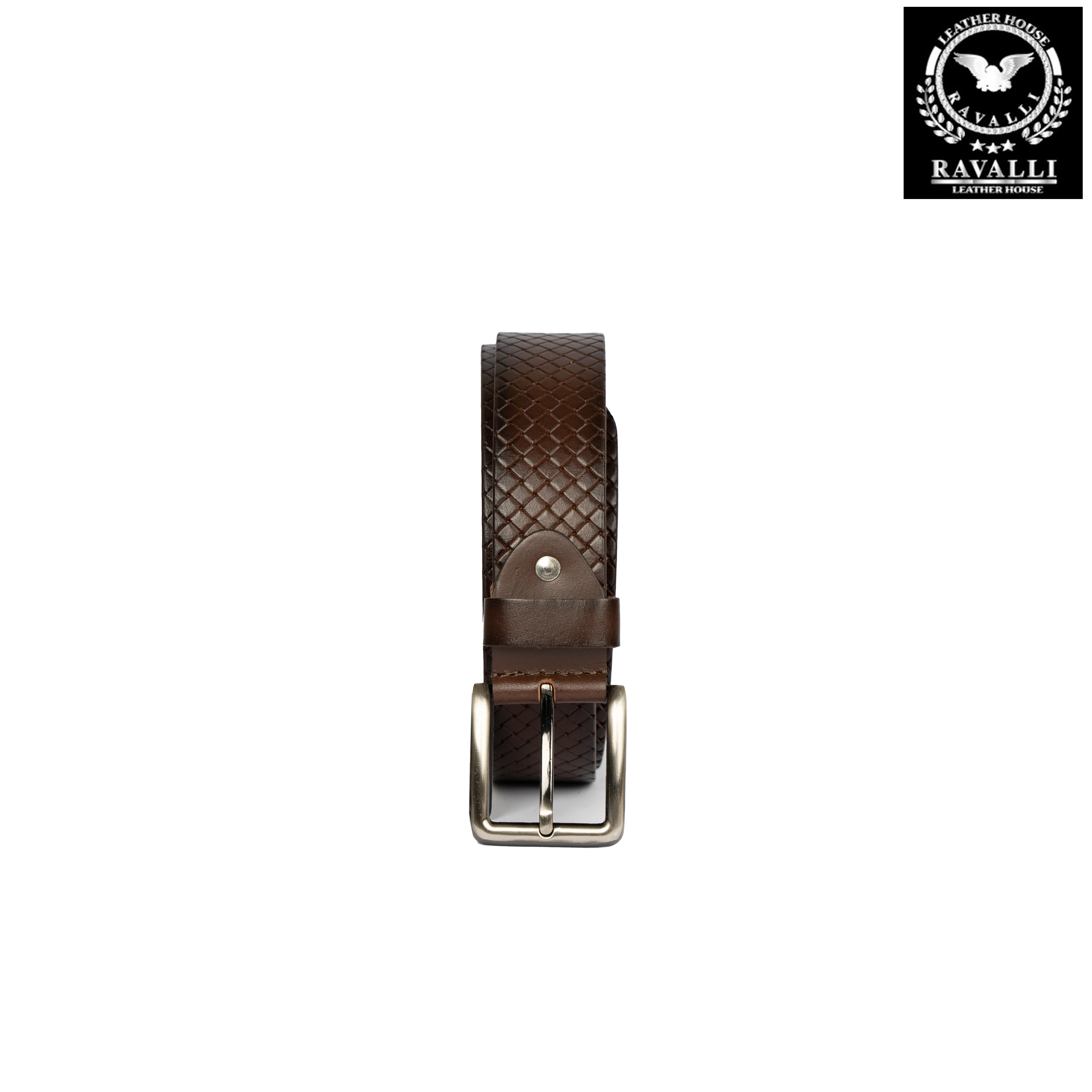 Men’s Textured Leather Belt – Grid Pattern – 100% Genuine Leather